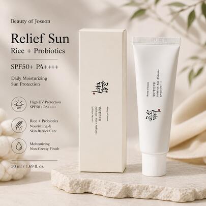 Beauty Of Joseon Relief Sun Rice + Probiotics SPF50+ PA++++, Crème solaire coréenne pour le visage, Protection UV hydratante quotidienne, Crème solaire légère et non grasse avec extrait de riz