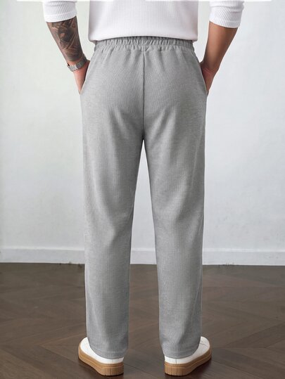 HUEFORM Pantalon de survêtement droit pour hommes, gris clair, texture gaufre, cordon de serrage élastique, couture centrale et fentes latérales, décontracté et polyvalent