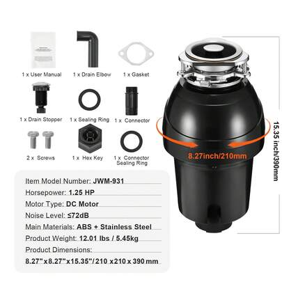 Broyeur de déchets alimentaires 1,25 CV, broyeur continu, 4060 tr/min, EZ Connect