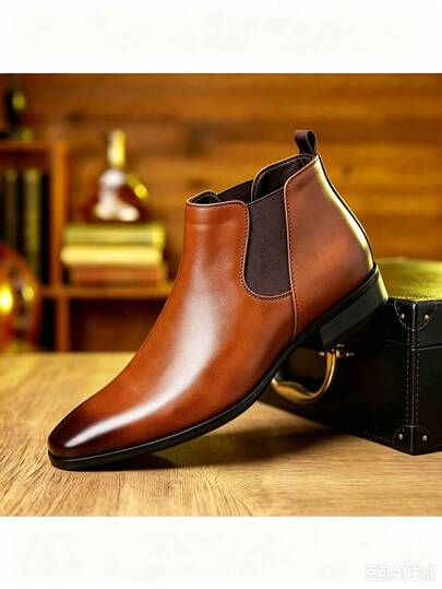 1 paire de bottes décontractées durables pour hommes, montantes, à bout rond, à enfiler, tige en PU, semelle en caoutchouc, talon bas, pour un port quotidien