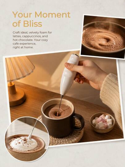 1 pièce Mousseur à lait électrique portatif avec 2 têtes de fouet interchangeables, mélangeur de boisson à prise ergonomique, fabricant de mousse en acier inoxydable pour latte, cappuccino, matcha, batteur à œufs pour la pâtisserie, gadget de cuisine pour