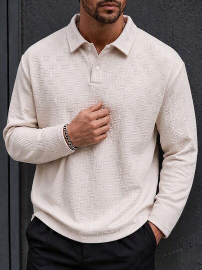 Polo décontracté pour homme, unicolore et texturé, pour le trajet quotidien