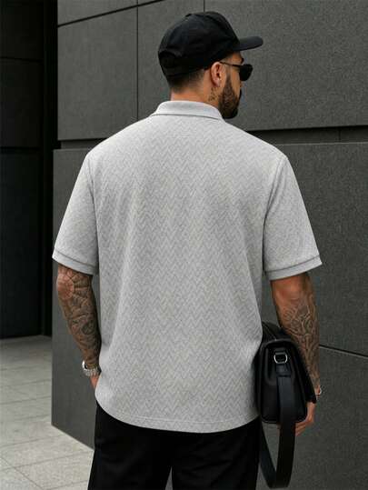 Lookun Chemise polo pour hommes, col polo, manches courtes, tricotée, coupe ample, décontractée, printemps/été