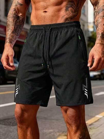 Short de sport pour hommes, couleur unie, avec cordon de serrage et poches, léger et confortable, convient pour les sports d'été et les tenues décontractées, noir