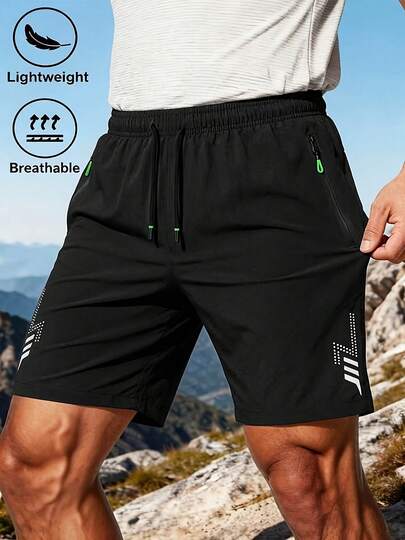 Short de sport pour hommes, couleur unie, avec cordon de serrage et poches, léger et confortable, convient pour les sports d'été et les tenues décontractées, noir