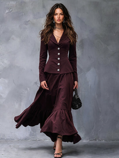Solivie Ensemble de costume vintage romantique pour femmes, Blazer + Jupe 2 pièces