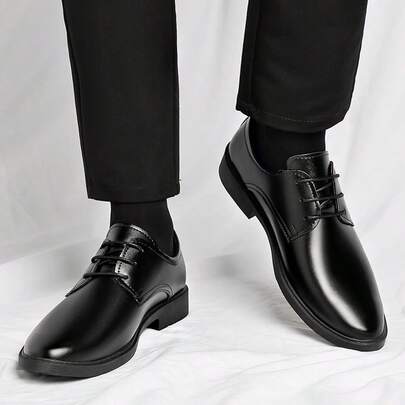 idocity Chaussures habillées à lacets noires pour hommes, en PU souple, chaussures formelles pour affaires et mariages
