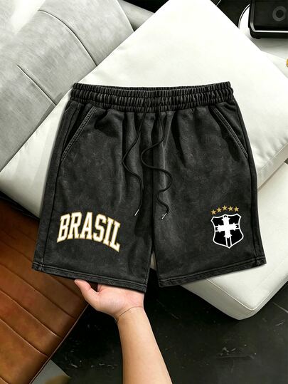 Gritte Field Short de sport pour homme avec imprimé lettres, taille à cordon de serrage et poches
