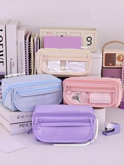 4/2 pièces/1 pièce Nouvelle trousse à crayons créative grande capacité, organisateur de papeterie de bureau multifonction, poche avant transparente, convient pour l'étude et le travail, sac à crayons portable, excellent cadeau, fournitures de rentrée scol