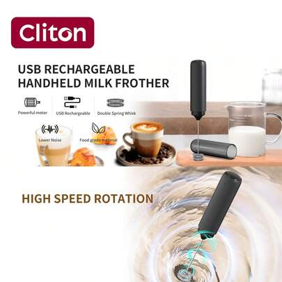 CLITON Mousseur à lait portable rechargeable, mousseur à café électrique portable, mixeur pour matcha, latte, cappuccino, mini mixeur plongeant, idéal pour le coin café, le camping et les voyages, cadeau idéal pour Noël et le Nouvel An, accessoire de cuis