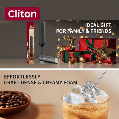 CLITON Mousseur à lait portable rechargeable, mousseur à café électrique portable, mixeur pour matcha, latte, cappuccino, mini mixeur plongeant, idéal pour le coin café, le camping et les voyages, cadeau idéal pour Noël et le Nouvel An, accessoire de cuis