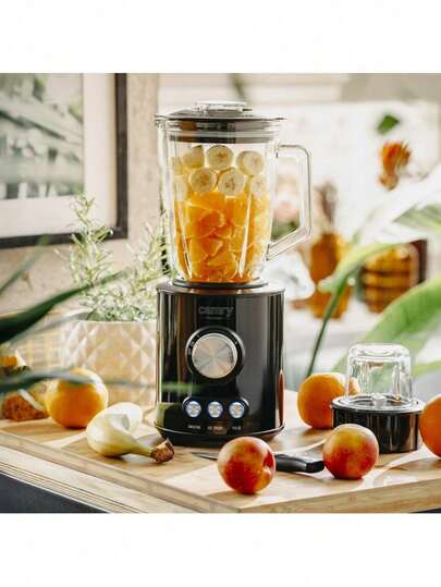 CAMRY Mixeur à bol, Mixeur de comptoir, Mixeur à smoothie - Lames en titane, Bol en verre de 1,5L, Fonction de broyage de glace