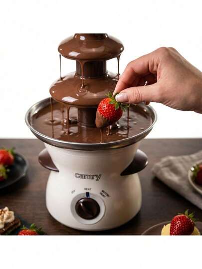 CAMRY Fontaine à chocolat, Fontaine à fondue de chocolat, Fontaine à chocolat à faire fondre - Capacité de 500 ml, 3 niveaux, Pièces amovibles, Réglages de chauffage et de rotation séparés, Indicateur de puissance, 80W (Max 190W)