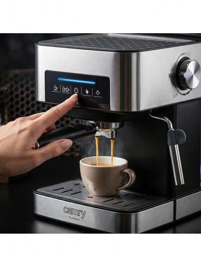 CAMRY Machine à expresso, cafetière à pompe, machine à cappuccino - pression de 15 bars, panneau tactile, mousseur à lait, 2 thermostats, buse vapeur