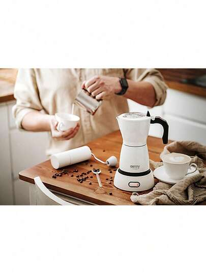 CAMRY Cafetière électrique Moka, cafetière électrique, machine à expresso sans plaque de cuisson - Design compact, soupape de sécurité, portable, blanche