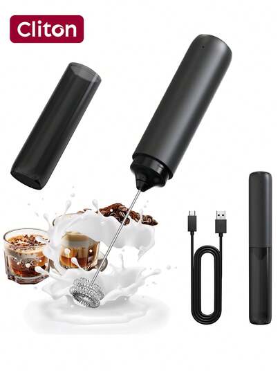 CLITON Mousseur à lait portable rechargeable, mousseur à café électrique portable, mixeur pour matcha, latte, cappuccino, mini mixeur plongeant, idéal pour le coin café, le camping et les voyages, cadeau idéal pour Noël et le Nouvel An, accessoire de cuis
