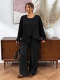 Lounesse Ensemble 2 pièces Top & Pantalon à ourlet asymétrique grande taille pour femmes, noir