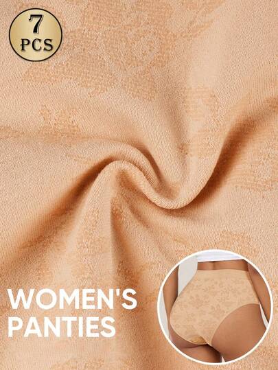 MEIYATING 7 pièces Culottes sans couture taille mi-basse pour femmes, imprimé floral à la mode & couleur unie, confortables & ajustement serré, culottes triangle