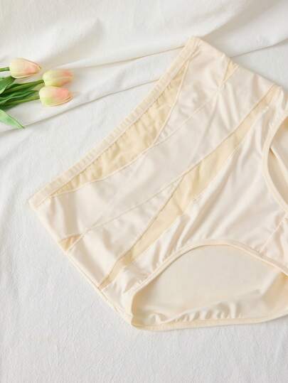 QUASTI 4 pièces Culottes taille haute élastiques en maille croisée multicolore grande taille 1XL-5XL, sous-vêtements légers pour femmes [Grande Taille]