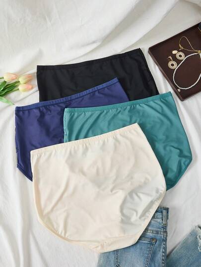 QUASTI 4 pièces Culottes taille haute élastiques en maille croisée multicolore grande taille 1XL-5XL, sous-vêtements légers pour femmes [Grande Taille]