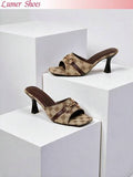 Sandales mules à talons stilettos pour femmes avec décoration boucle métallique et bout carré, élégantes pour les soirées, les boîtes de nuit et le port formel quotidien