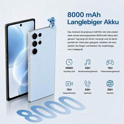 Téléphone S26 Ultra 5G, Smartphone déverrouillé double SIM avec grand écran de 6,9", 1 To de stockage, appareil photo 108 MP & batterie 8000 mAh