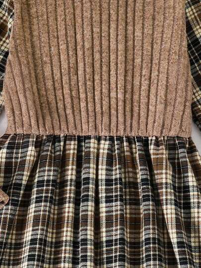 Robe décontractée printemps/automne pour filles, robe tricotée à manches longues avec col à carreaux, patchwork et rayures verticales pour préadolescentes, tenue quotidienne, sortie, fête, représentation, divertissement, vêtements pour enfants, à la mode,