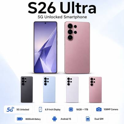 Smartphone S26 Ultra 5G, 16 Go de RAM, 1 To de stockage, téléphone mobile Android 15, appareil photo 108 MP, batterie 8000 mAh, écran 6,9 pouces, double SIM