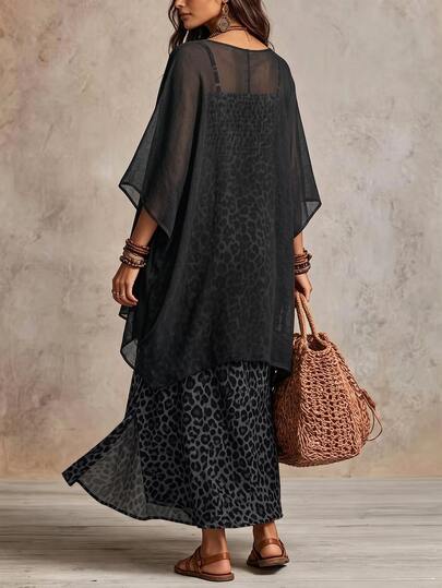 Ensemble mode robe et top de cache-maillot imprimé léopard pour femmes