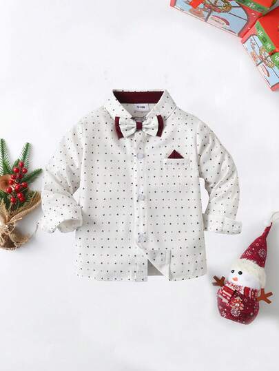 BOARNSEORL 2 pièces Tenue de jeune homme de type gentleman - Chemise à manches longues avec nœud papillon et pantalon à bretelles, mode et élégante pour le Noël, le Nouvel An, les mariages, les baby showers