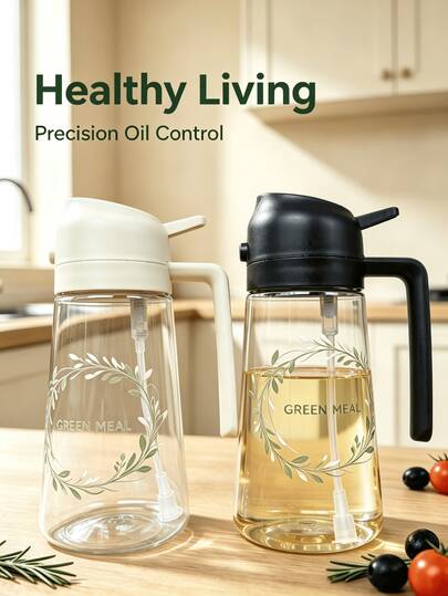 1 pièce Bouteille pulvérisatrice d'huile à double fonction, distributeur d'huile transparent avec poignée ergonomique, pot à huile étanche, convient pour la friture profonde, le grillage, le barbecue, la friteuse à air, la salade, la cuisson, récipient d'