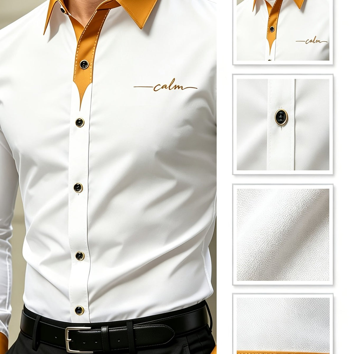 Chemise pour homme à motif numérique calme, contraste noir et blanc, coupe ajustée, anti-froissage, printemps 2026, pour le quotidien et les banquets