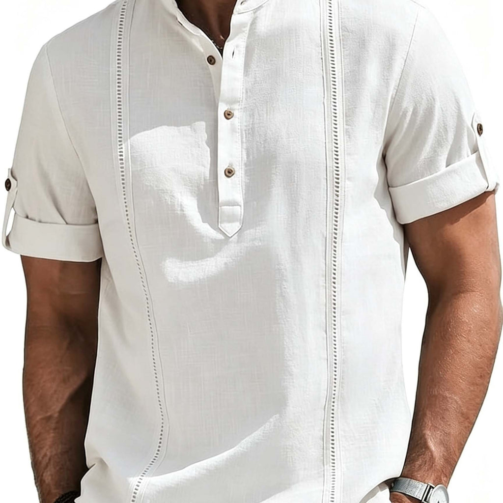 Chemise homme manches courtes col droit demi-bouton poignets roulables tenue business respirante