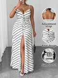 Maweii Robe d'été élégante à fines bretelles et dos nu rayée pour femmes grandes tailles, idéale pour les vacances et les fêtes