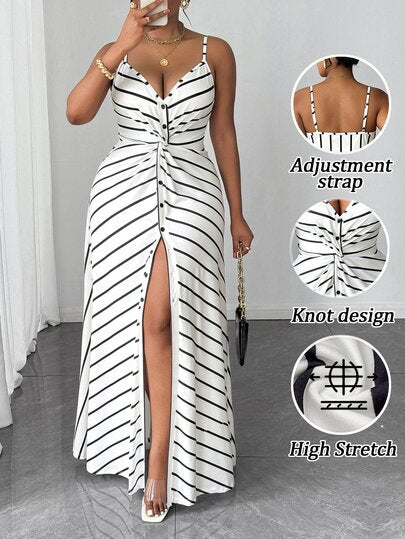 Maweii Robe d'été élégante à fines bretelles et dos nu rayée pour femmes grandes tailles, idéale pour les vacances et les fêtes