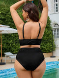 Swim Ensemble de maillot de bain tankini pour femmes grandes tailles, couleur unie, avec bretelles à cordon de serrage, bord à volants, mignon, pour les vacances d'été à la plage