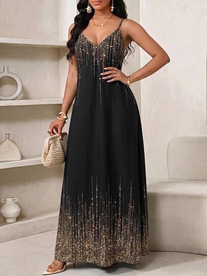 Robe à bretelles spaghetti avec imprimé pailleté grande taille