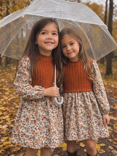 Emery Rose Kids Emery Rose Kids Robe fleurie d'automne pour filles, robe fleurie pour jeune fille, style pastoral doux, robe fleurie élégante et ample à manches longues pour jeune fille, polyvalente pour le port en extérieur