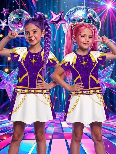 Robe imprimé chaîne 1 pièce pour jeune fille