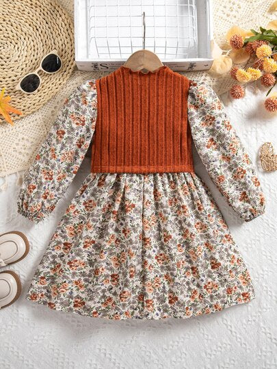 Emery Rose Kids Emery Rose Kids Robe fleurie d'automne pour filles, robe fleurie pour jeune fille, style pastoral doux, robe fleurie élégante et ample à manches longues pour jeune fille, polyvalente pour le port en extérieur