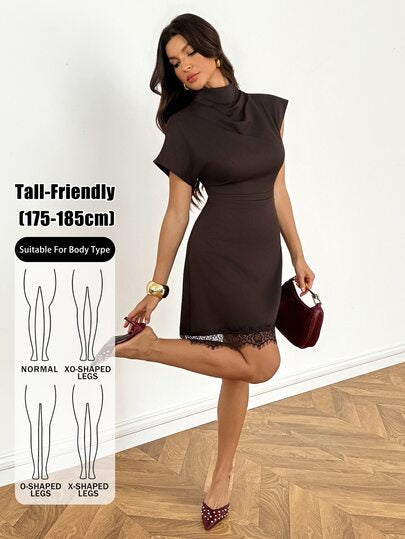 Tall Robe mini marron à panneaux de dentelle pour femmes grandes – Élégante, décontractée et prête pour le travail