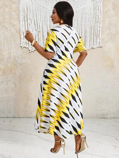 Villa Velisse Robe de soirée élégante à encolure ronde avec taille cintrée pour femmes grandes tailles, imprimé tout-sur-tout