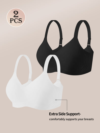 NudeFit 2 pièces Soutien-gorge sans couture à rayures en gelée pour femmes grandes tailles, doux et sans fil. Soulève et met en valeur la poitrine, avec coussinets amovibles