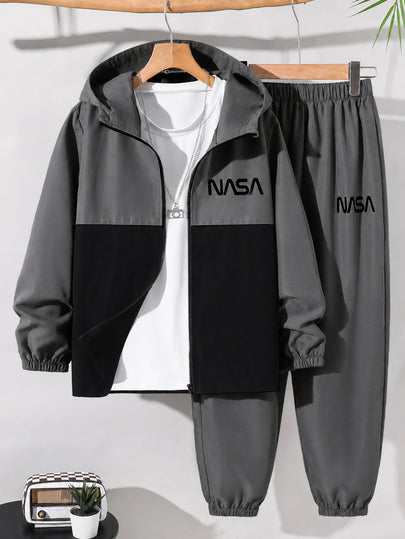 Ensemble 2 pièces pour garçon préadolescent, veste à capuche et pantalon de sport décontracté avec graphiques et blocs de couleurs, convient pour l'école, le quotidien, les vacances, les sports, l'automne/l'hiver