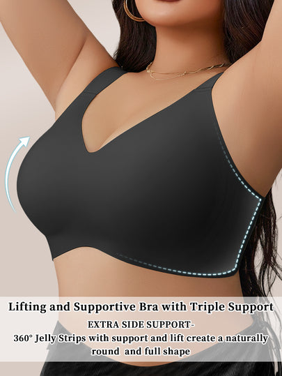 NudeFit 2 pièces Soutien-gorge sans couture à rayures en gelée pour femmes grandes tailles, doux et sans fil. Soulève et met en valeur la poitrine, avec coussinets amovibles