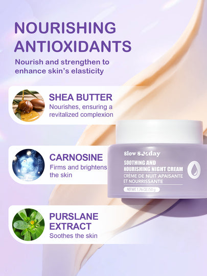 Crème de nuit apaisante et nourrissante Slow Sunday, hydratante, éclaircissante et raffermissante pour la peau, K Beauty, bon choix pour les vacances, les essentiels de voyage, Halloween, convient pour les soins de la peau en été