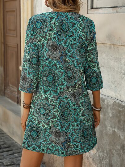 EMERY ROSE Robe décontractée de vacances à imprimé floral vintage pour femmes