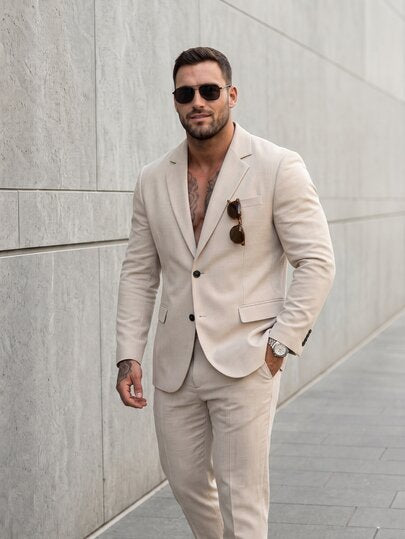 KRYTIVO Blazer décontracté à simple boutonnage pour hommes, grande taille, beige. Blazer décontracté, formel