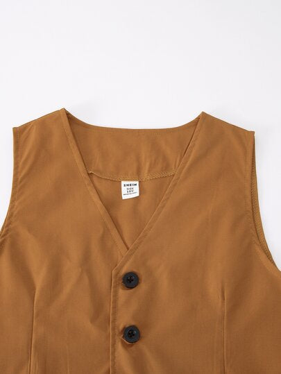 Ensemble de costume pour garçon préadolescent, gilet formel, pantalon style années 80, tenue de gentleman pour automne, baptême, fête, mariage, vêtements pour enfants, blanc chocolat marron