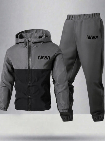 Ensemble 2 pièces pour garçon préadolescent, veste à capuche et pantalon de sport décontracté avec graphiques et blocs de couleurs, convient pour l'école, le quotidien, les vacances, les sports, l'automne/l'hiver
